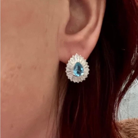 Intense Untreated Neon Blue Apatite and CZ Sterling Silver Earrings - Picture 3 of 3